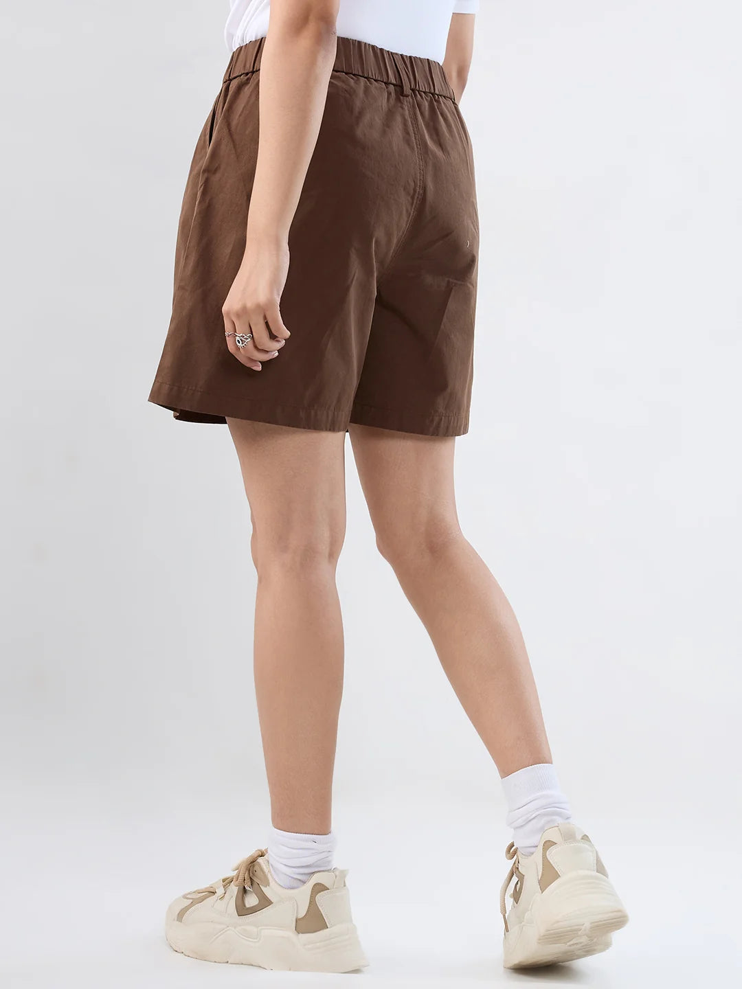Women Shorts Brown Relaxed Fit Mid Rise