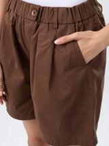 Women Shorts Brown Relaxed Fit Mid Rise