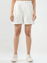 Women Shorts Off White Relaxed Fit Mid Rise