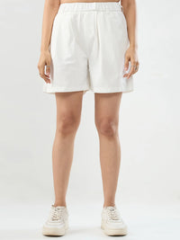 Women Shorts Off White Relaxed Fit Mid Rise