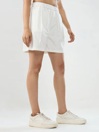 Women Shorts Off White Relaxed Fit Mid Rise