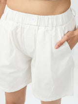 Women Shorts Off White Relaxed Fit Mid Rise