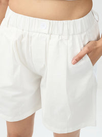 Women Shorts Off White Relaxed Fit Mid Rise