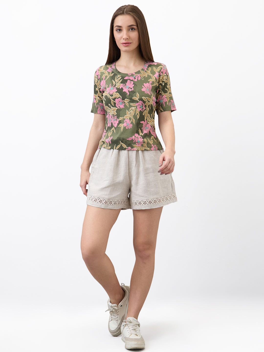 Spykar Beige Loose Fit Shorts For Women