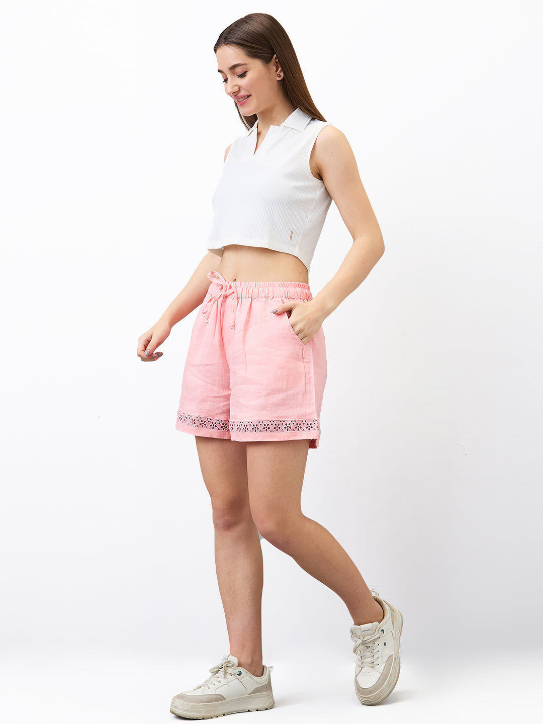 Spykar Pink Loose Fit Shorts For Women