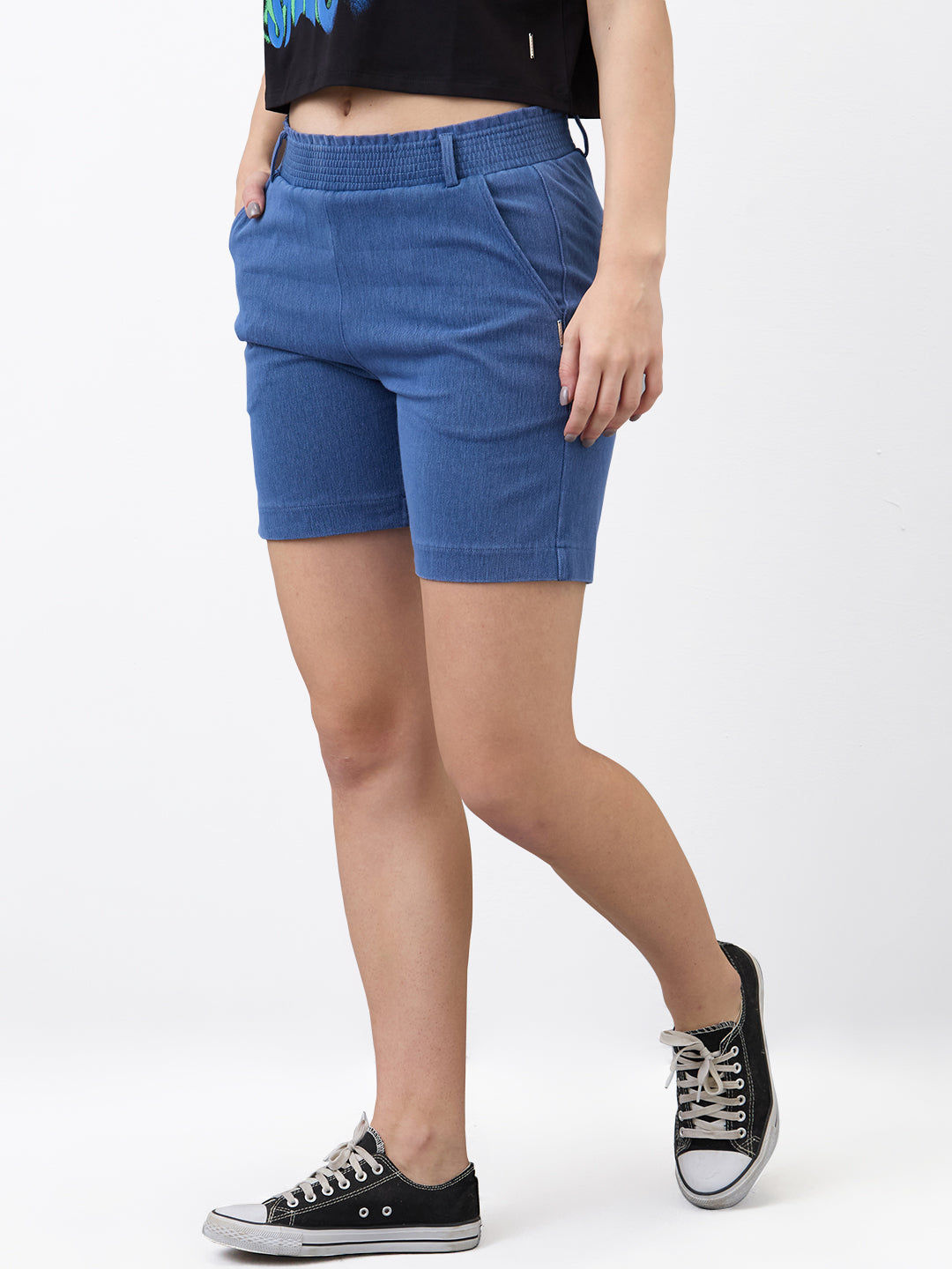 Spykar Blue Regular Fit Shorts For Women