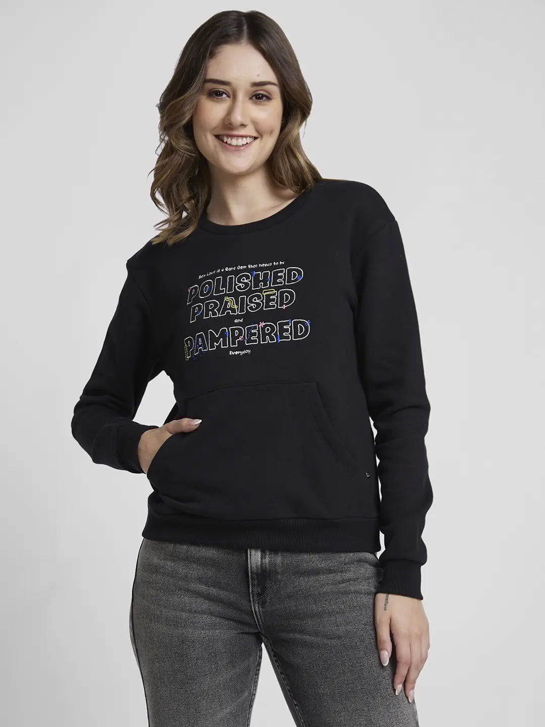 Spykar Black Regular Fit Casual Sweatshirts For Women