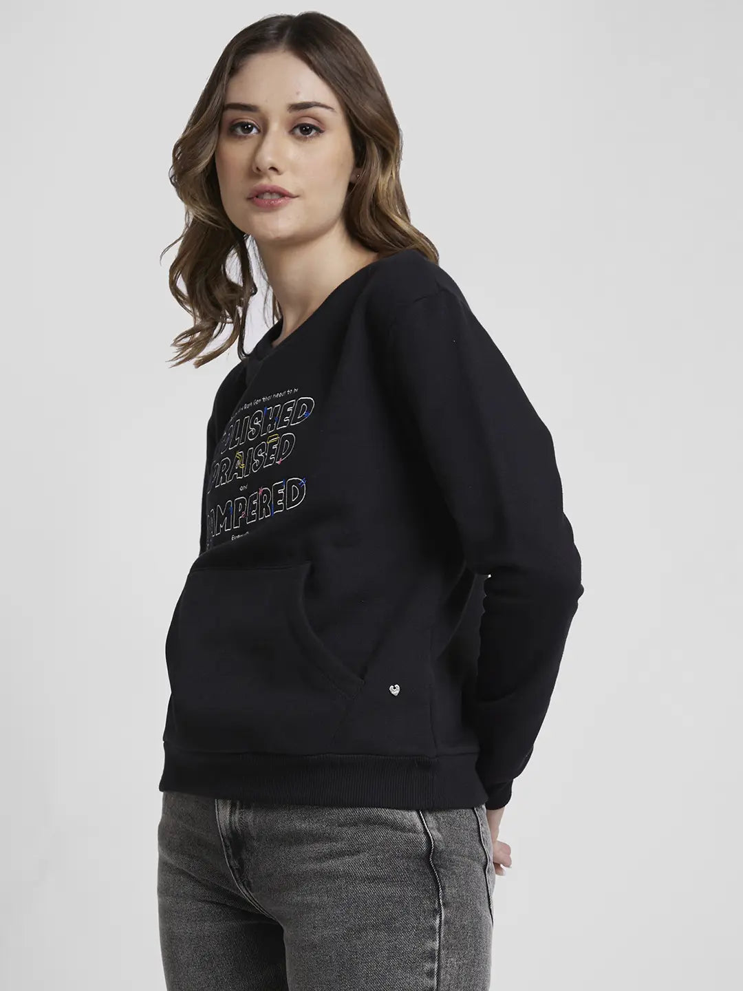 Spykar Black Regular Fit Casual Sweatshirts For Women