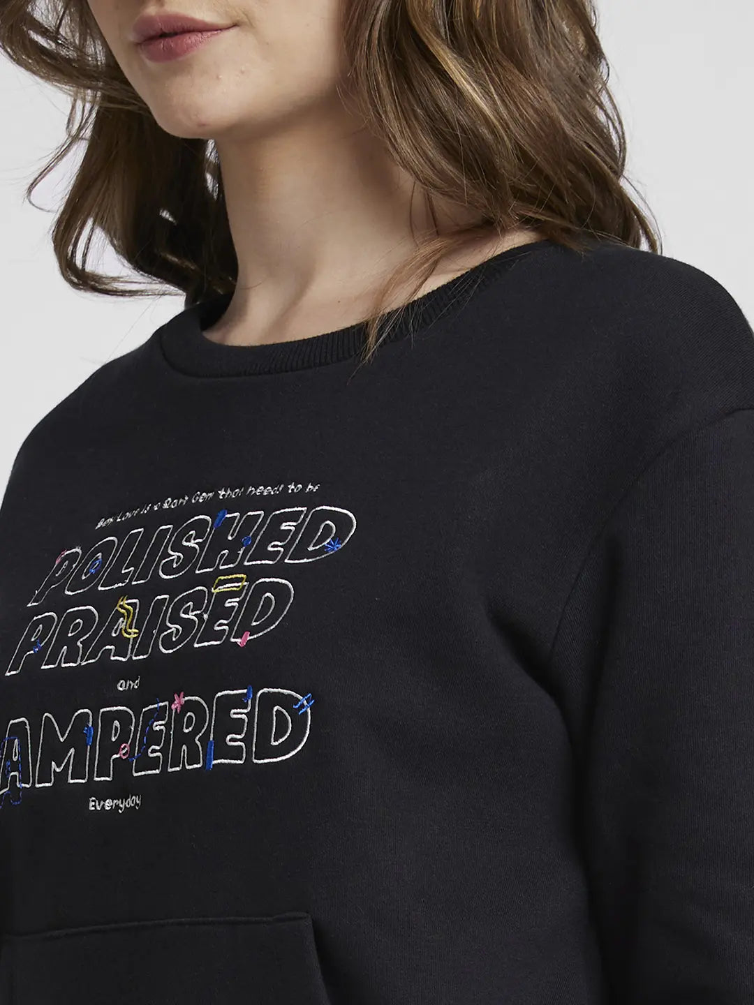 Spykar Black Regular Fit Casual Sweatshirts For Women
