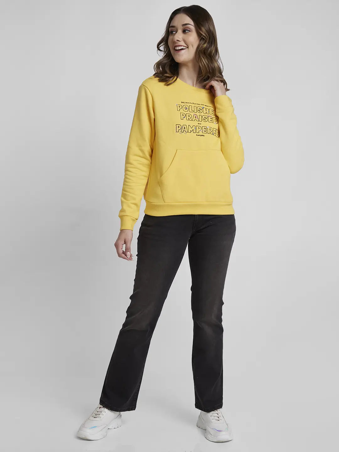 Spykar Pineapple Yellow Regular Fit Casual Sweatshirts For Women