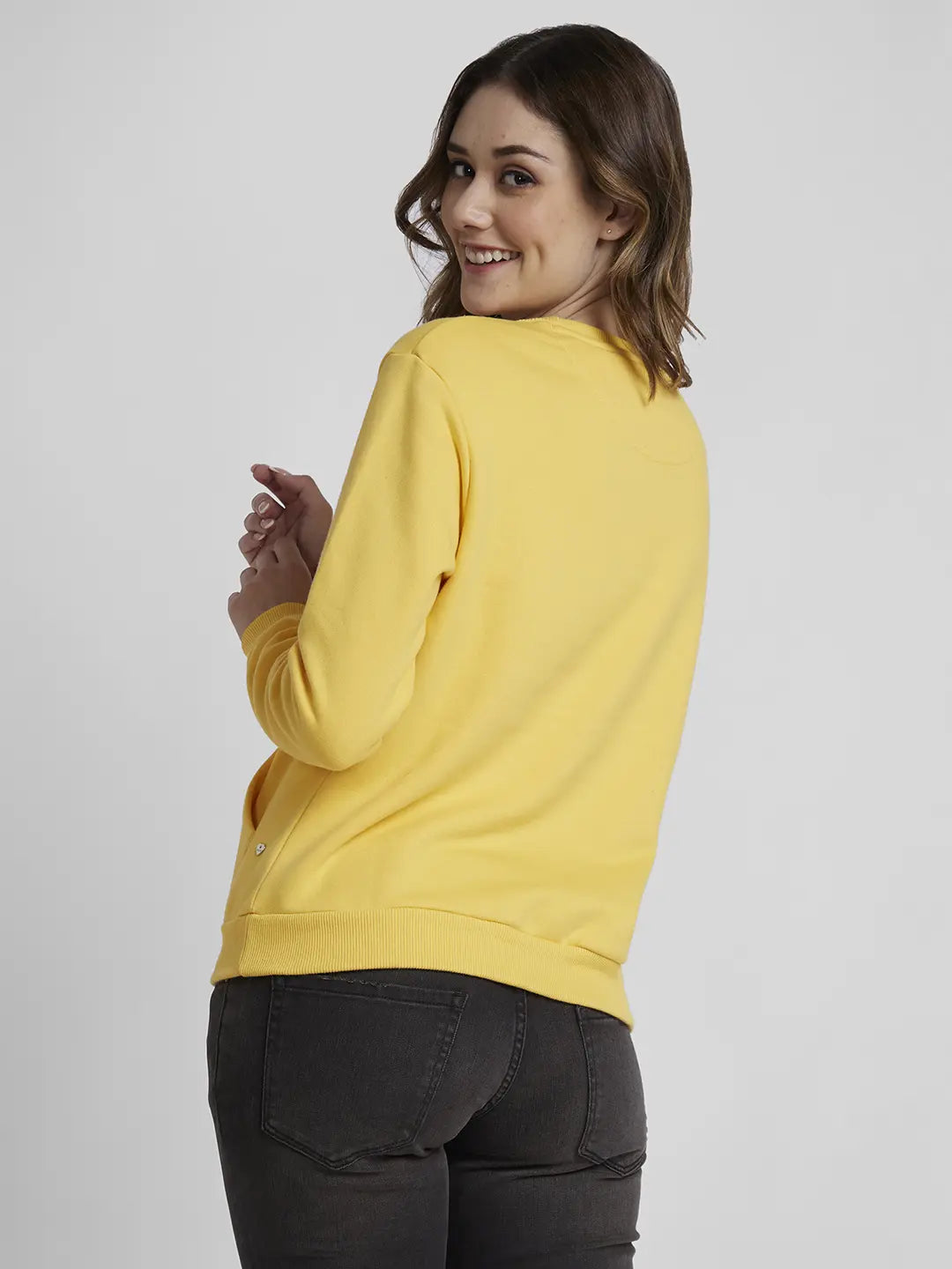Spykar Pineapple Yellow Regular Fit Casual Sweatshirts For Women