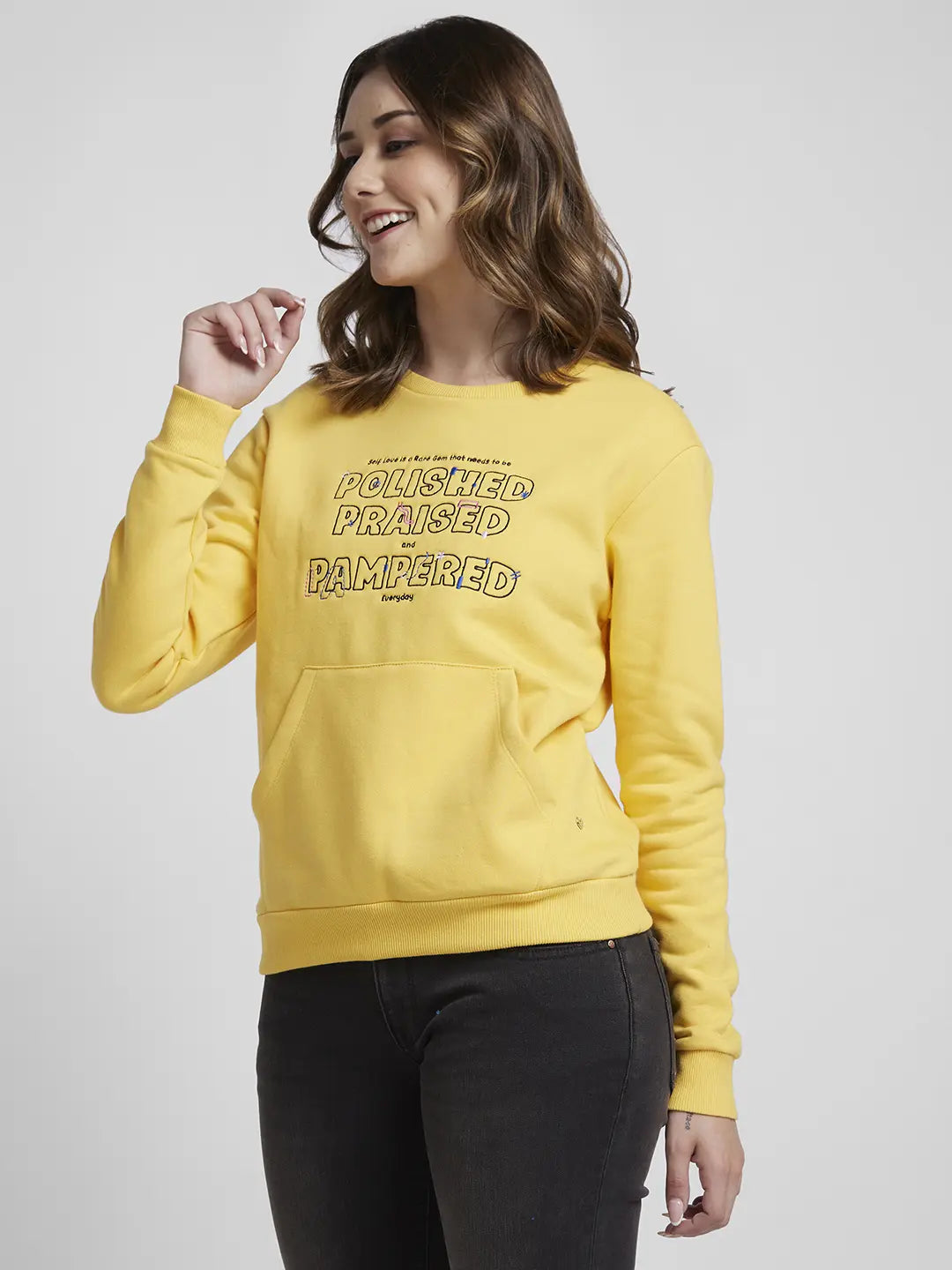 Spykar Pineapple Yellow Regular Fit Casual Sweatshirts For Women