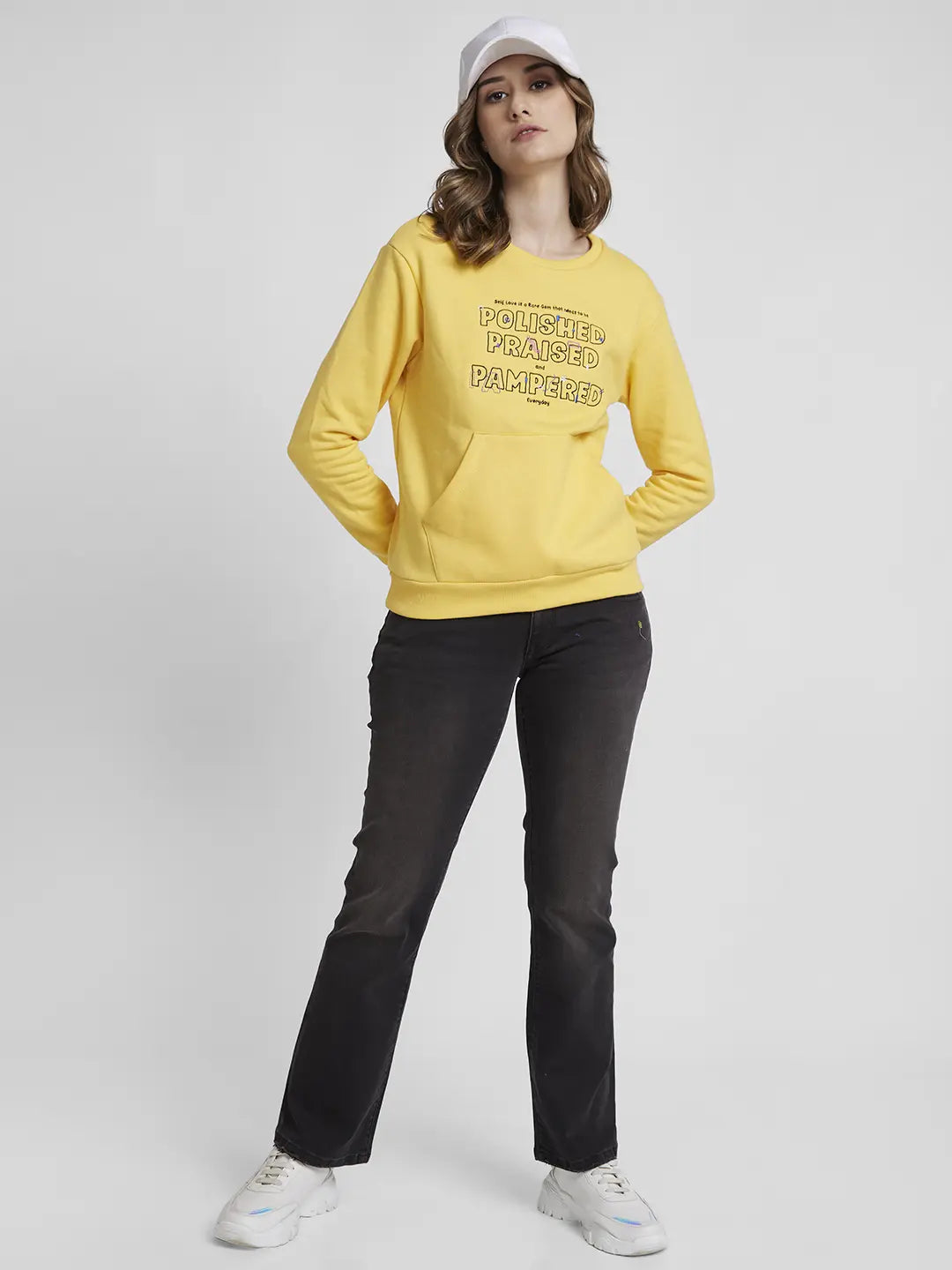 Spykar Pineapple Yellow Regular Fit Casual Sweatshirts For Women