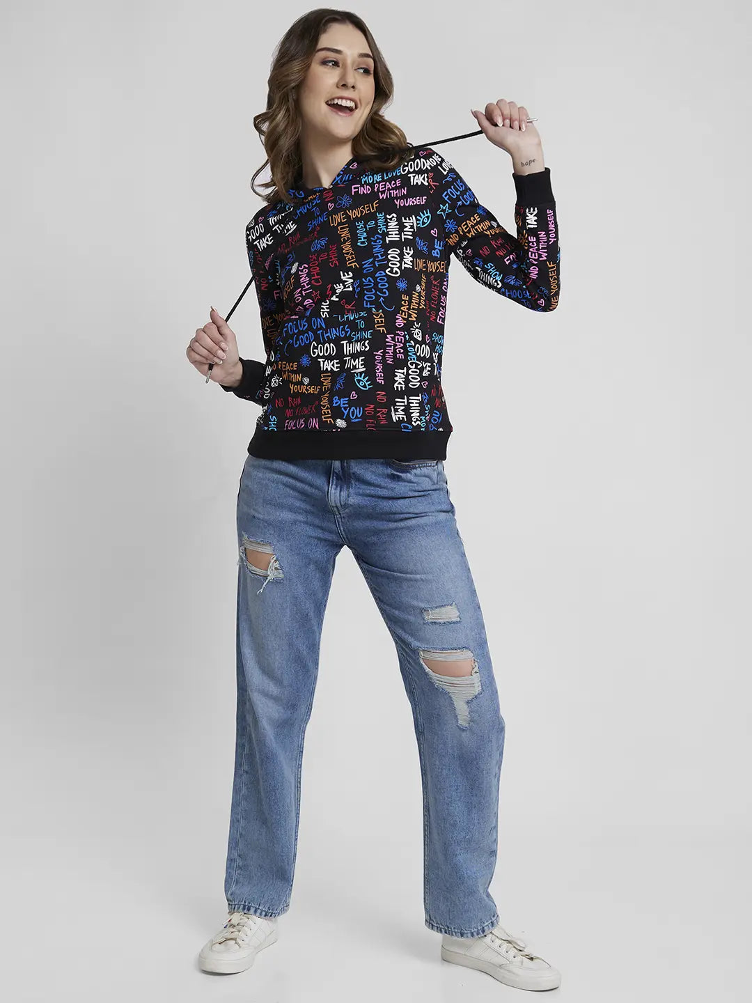 Spykar Black Regular Fit Casual Sweatshirts For Women