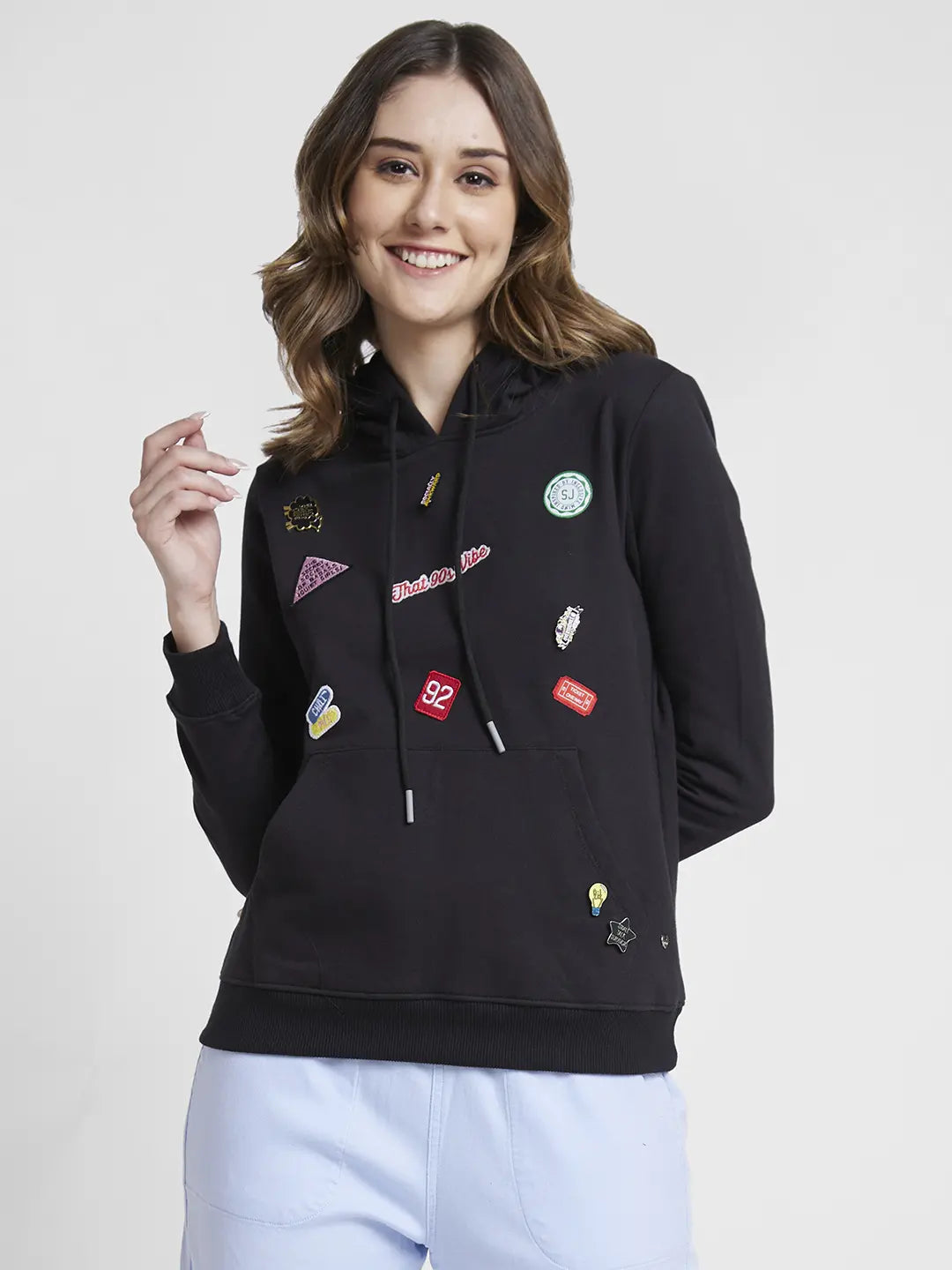 Spykar Black Regular Fit Casual Sweatshirts For Women