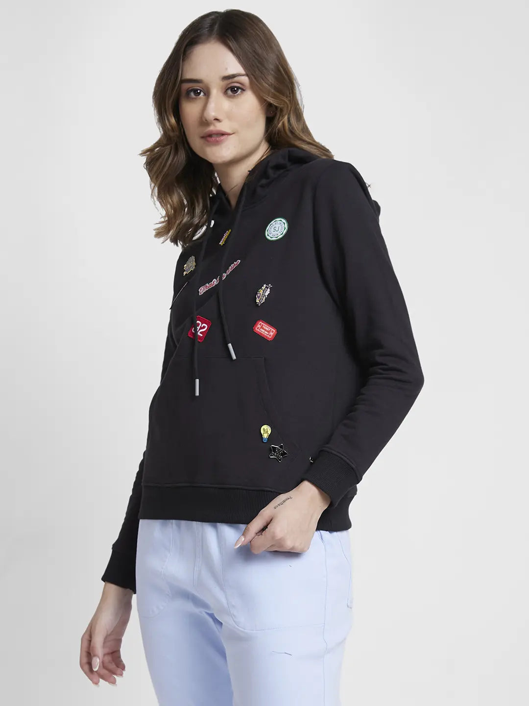 Spykar Black Regular Fit Casual Sweatshirts For Women