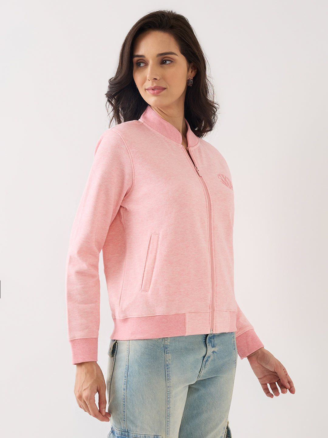 Spykar Powder Pink Regular Fit Casual Sweatshirts For Women