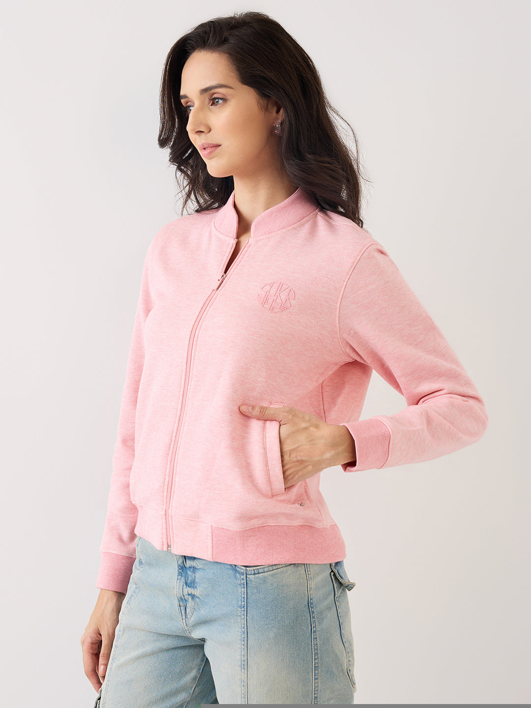 Spykar Powder Pink Regular Fit Casual Sweatshirts For Women
