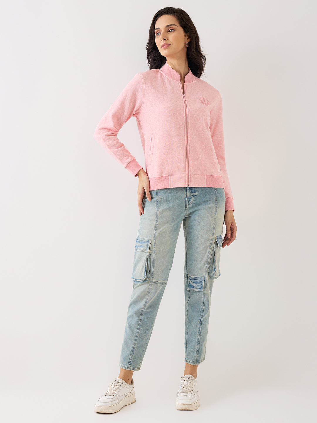 Spykar Powder Pink Regular Fit Casual Sweatshirts For Women