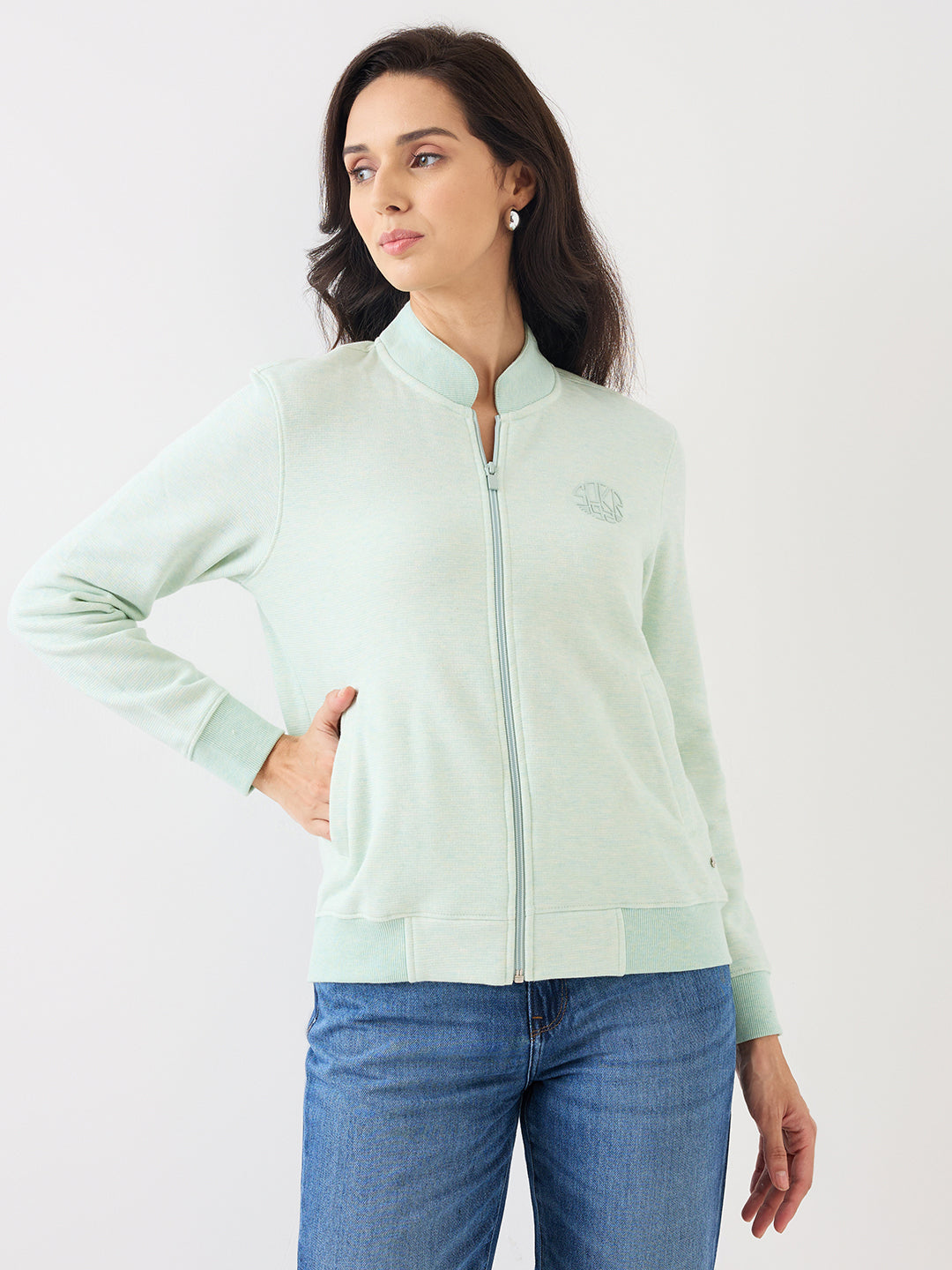 Spykar Sea Green Regular Fit Casual Sweatshirts For Women