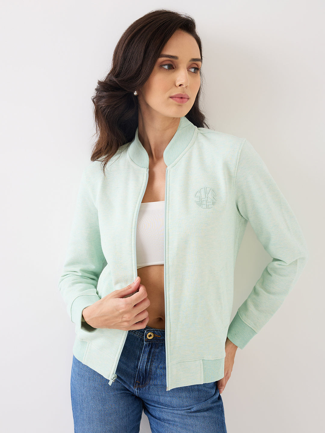 Spykar Sea Green Regular Fit Casual Sweatshirts For Women