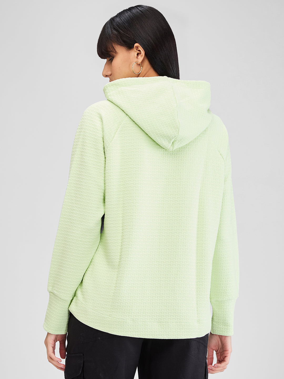 Spykar Green Full Sleeves Oversize Fit Solid Sweat Shirts For Women