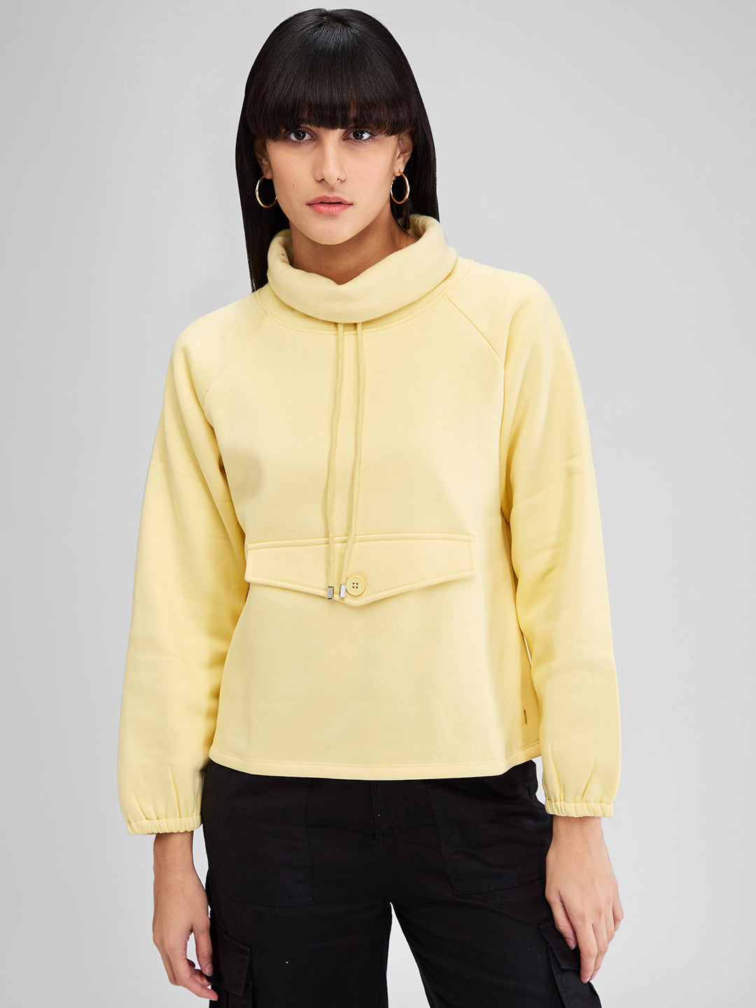 Spykar Yellow Full Sleeves Regular Fit Solid Sweat Shirts For Women