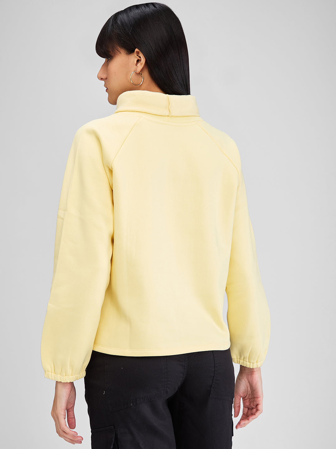 Spykar Yellow Full Sleeves Regular Fit Solid Sweat Shirts For Women