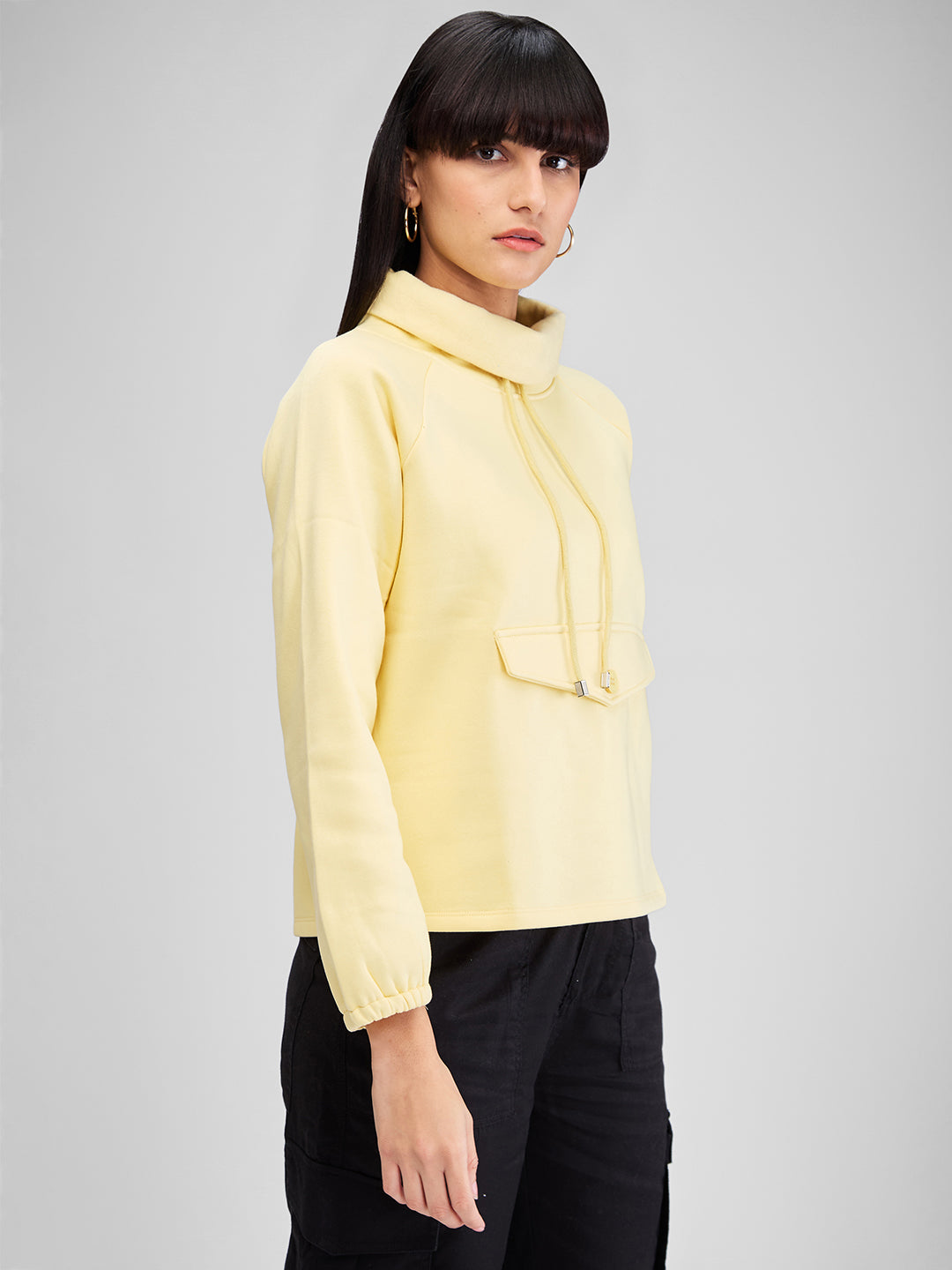 Spykar Yellow Full Sleeves Regular Fit Solid Sweat Shirts For Women