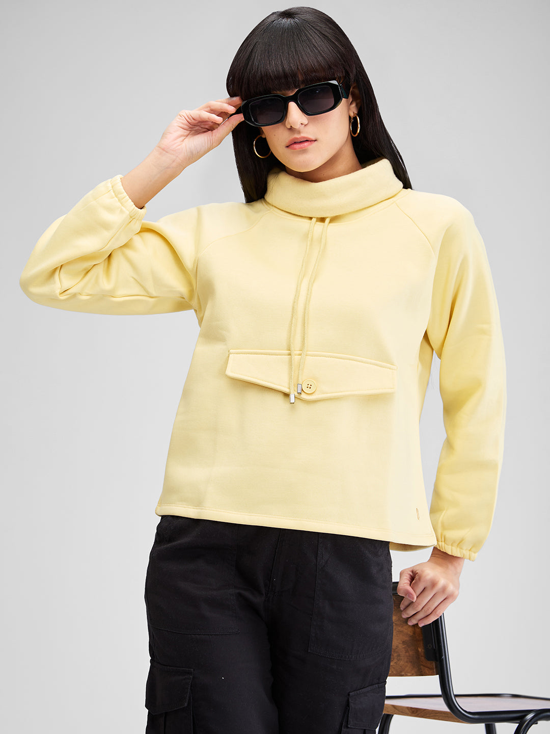 Spykar Yellow Full Sleeves Regular Fit Solid Sweat Shirts For Women