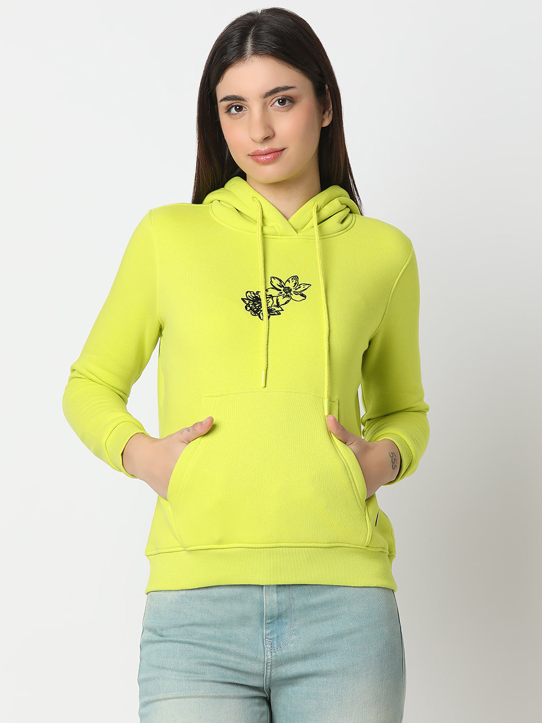 Spykar Bitter Lemon Regular Fit Full Sleeves Sweatshirt For Women