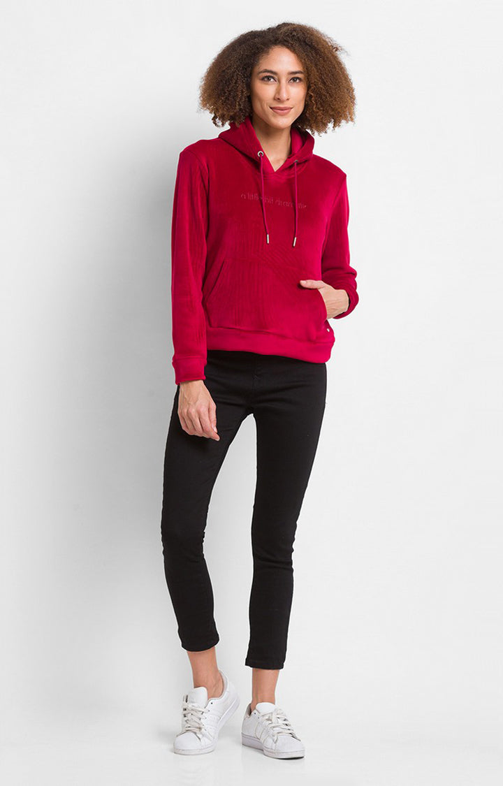 Spykar Wine Red Regular Fit Casual Sweatshirts For Women