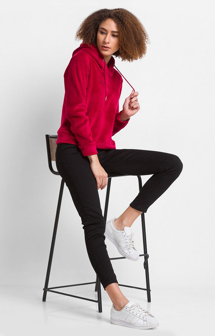 Spykar Wine Red Regular Fit Casual Sweatshirts For Women
