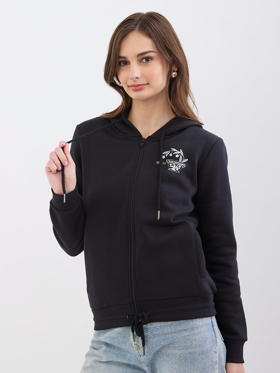 Spykar Black Relaxed Fit Casual Sweatshirts For Women