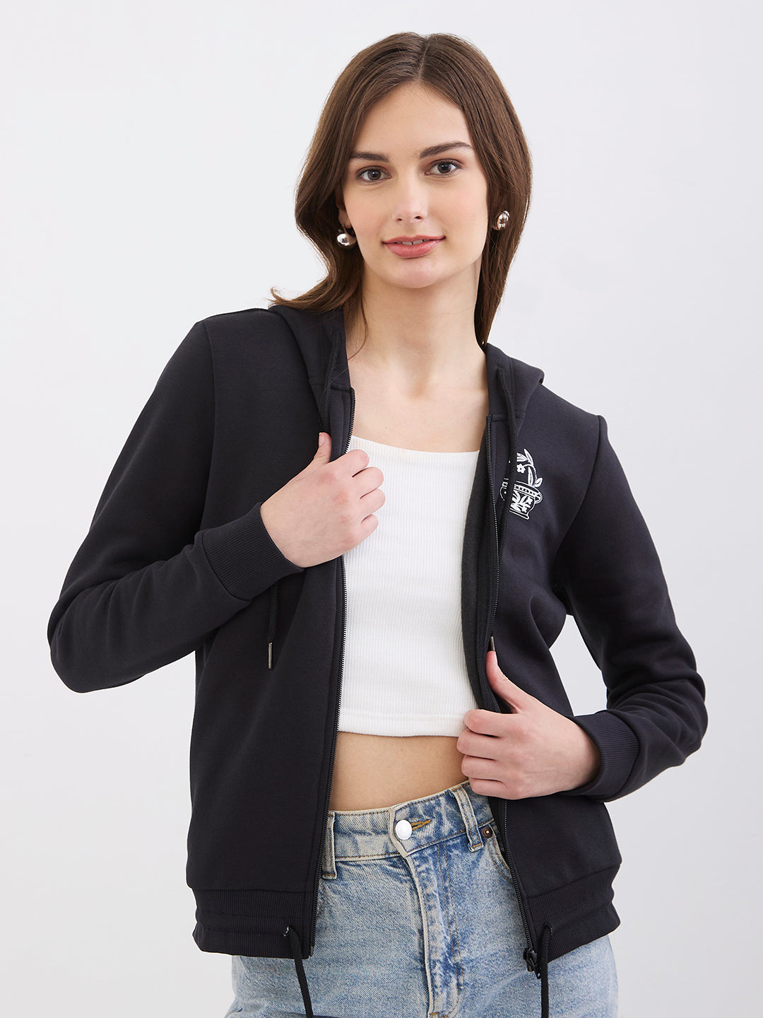 Spykar Black Relaxed Fit Casual Sweatshirts For Women