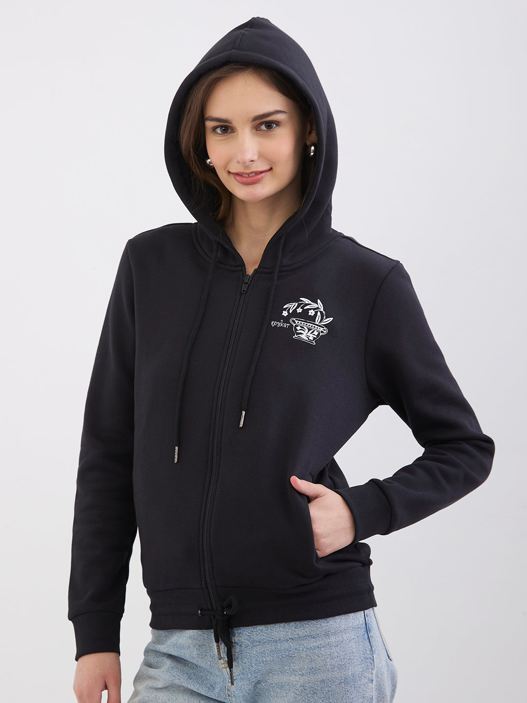 Spykar Black Relaxed Fit Casual Sweatshirts For Women