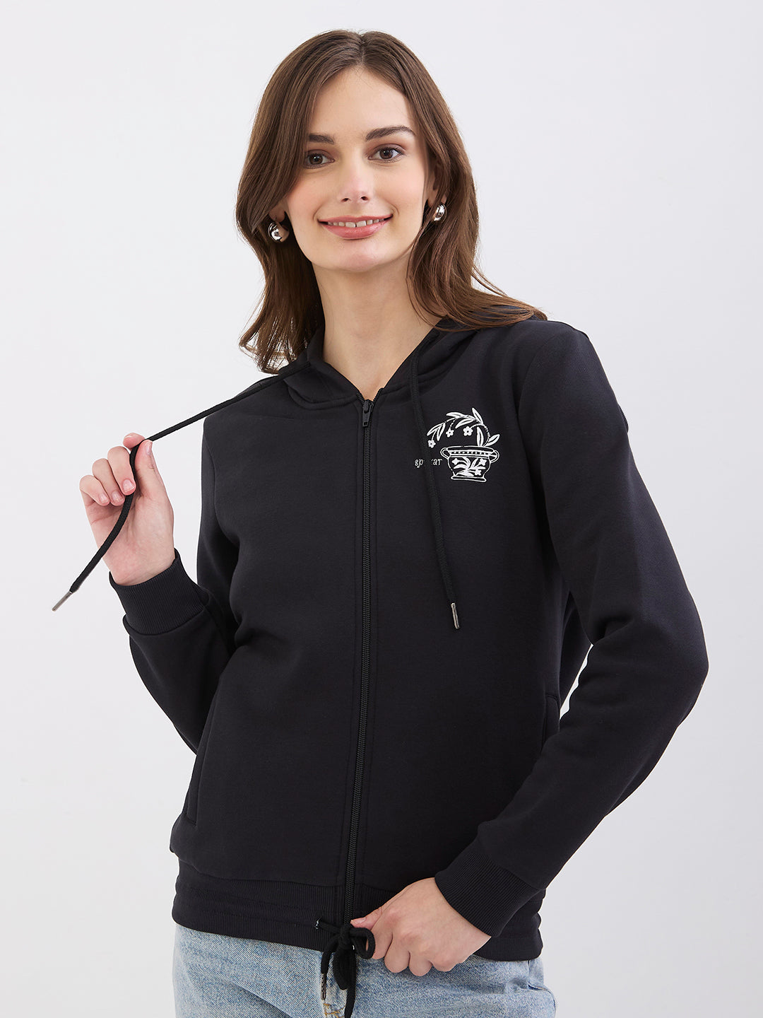 Spykar Black Relaxed Fit Casual Sweatshirts For Women