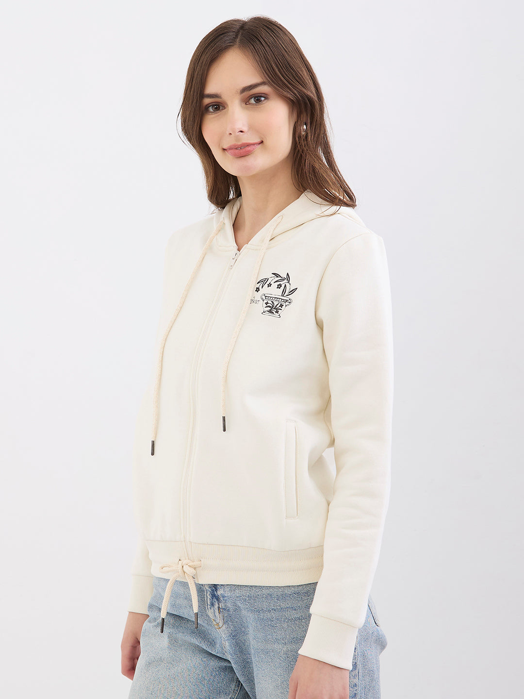 Spykar New Off White Relaxed Fit Casual Sweatshirts For Women