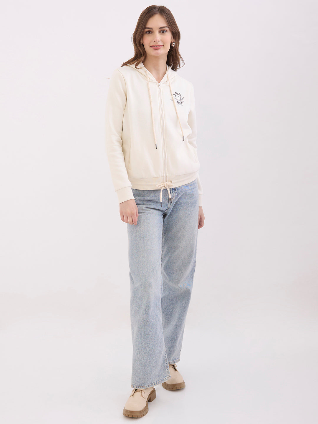 Spykar New Off White Relaxed Fit Casual Sweatshirts For Women