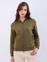 Women Sweatshirt Olive Green Relaxed Fit