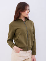 Women Sweatshirt Olive Green Relaxed Fit