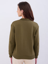 Women Sweatshirt Olive Green Relaxed Fit