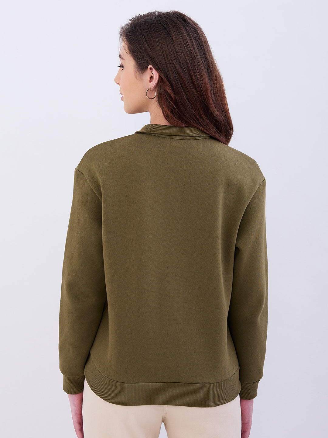 Women Sweatshirt Olive Green Relaxed Fit