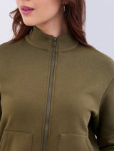 Women Sweatshirt Olive Green Relaxed Fit