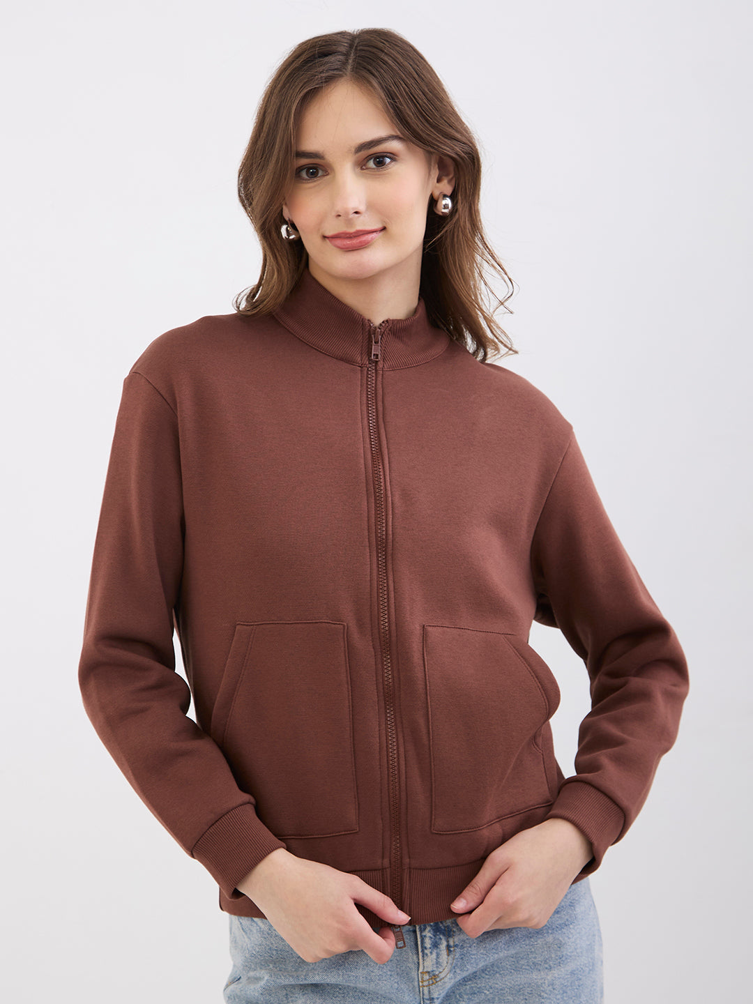 Women Sweatshirt Brown Relaxed Fit