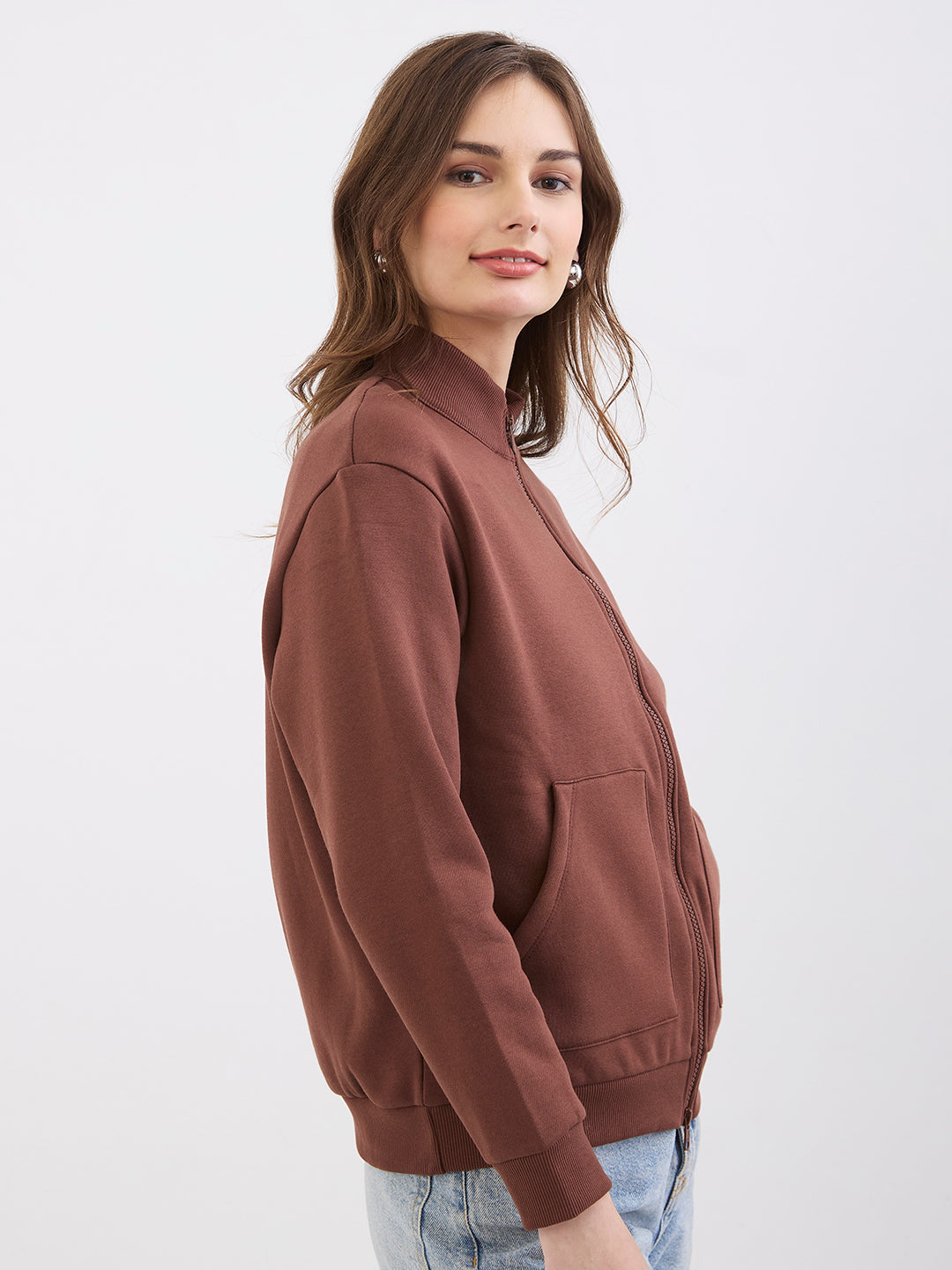 Women Sweatshirt Brown Relaxed Fit