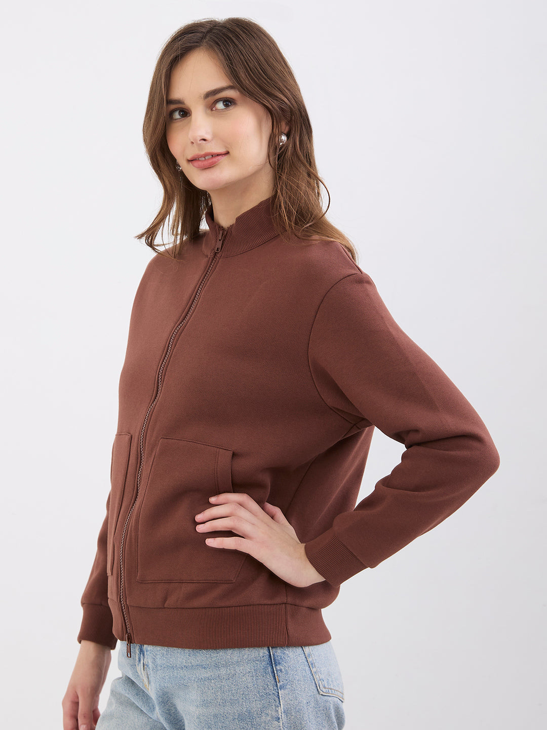 Spykar Sepia Brown Relaxed Fit Casual Sweatshirts For Women