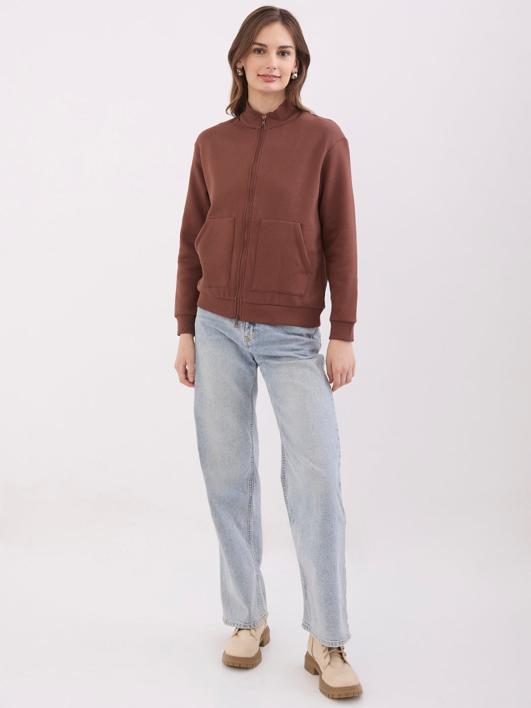 Women Sweatshirt Brown Relaxed Fit