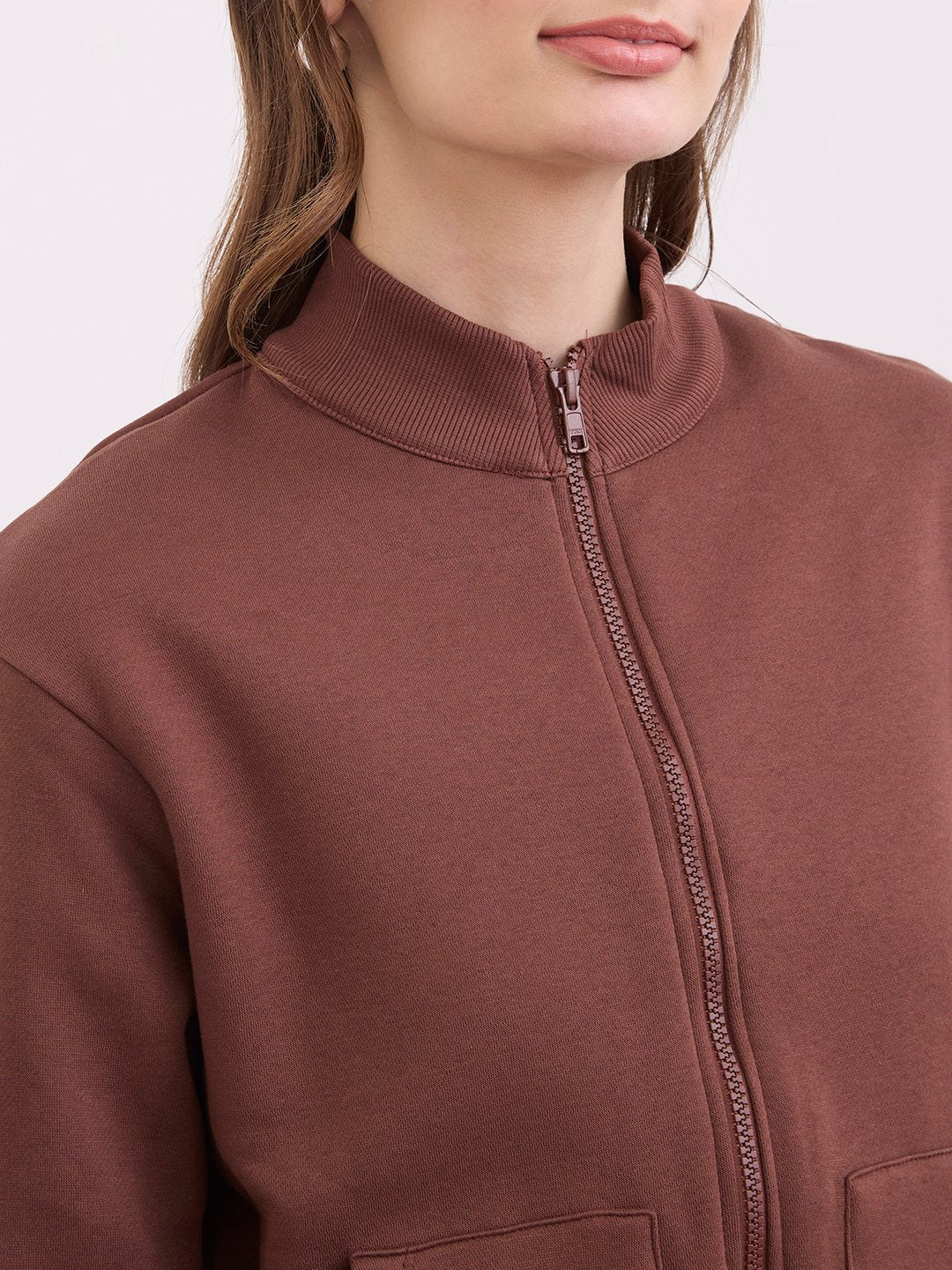 Women Sweatshirt Brown Relaxed Fit