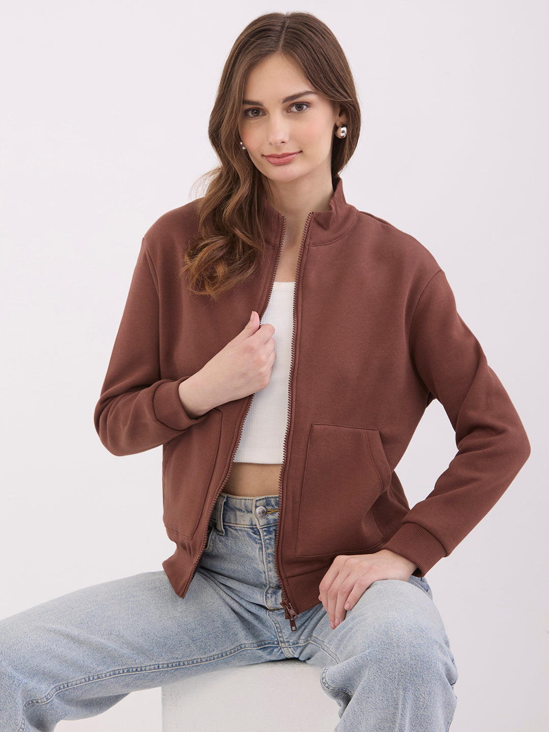 Women Sweatshirt Brown Relaxed Fit